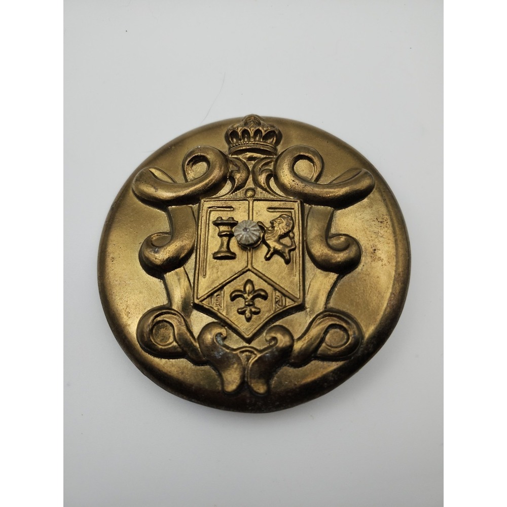 Vintage Stamped Brass Crest Medallion Lion Tower Fleur-de-lis Hardware Large 4"